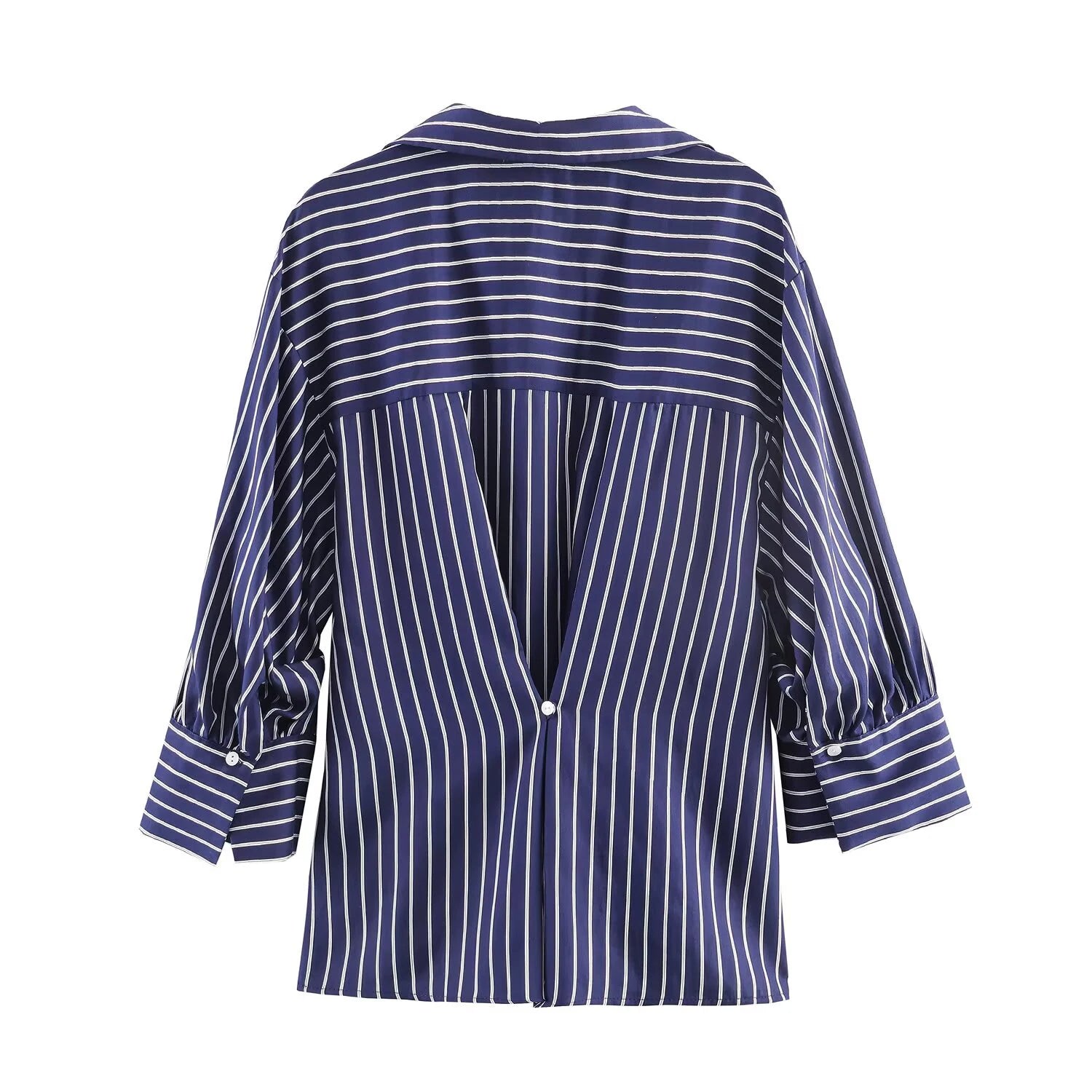 European and American style spring and summer new product women's clothing lapel bubble sleeve casual commuting striped shirt