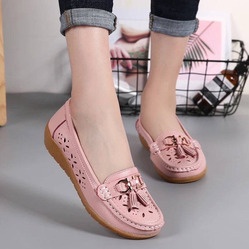 Women Wedge Flats Genuine Leather Slip On Loafers Moccasins Casual Shoes Luxury Brand Designs Big Size 41 42 43