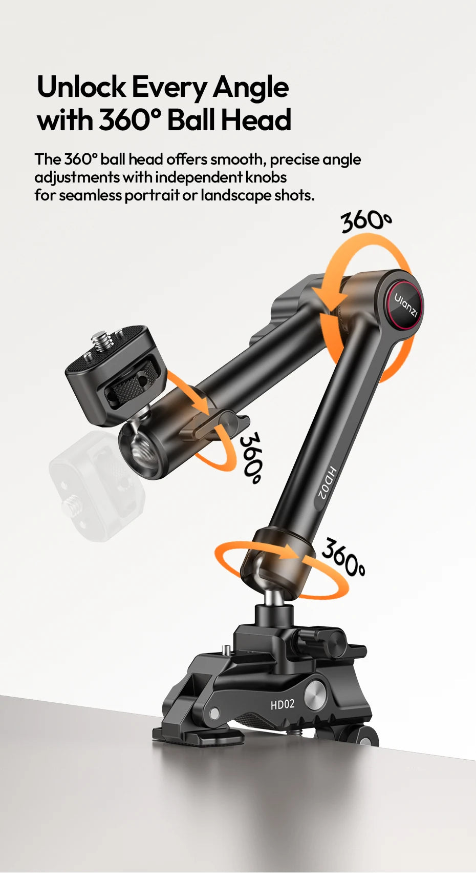 Ulanzi HD02 10-inch Magic Arm Kit for Outdoor Camera Photography Livestreaming Vlog with All-Direction Ball Head Adaptable Clamp