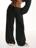 Wide Leg Pants Fashion Women Black Solid Loose Drawstring Baggy Pant 2026 New Spring Summer Casual Pocket High Waist Trousers