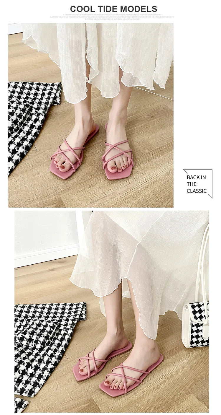 Double Toe Flip-flops Women 2026 Summer New Designer Slipper Shoes Female Casual Flat Fashion Causal Big Size Slippers Ladies