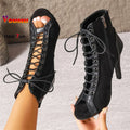 Jazz Latin Dance Boots Women's 5CM 7CM 10CM Thin High Heels 2025 New Plus Size Summer Black Lace-up Sexy Short Boots For Woman