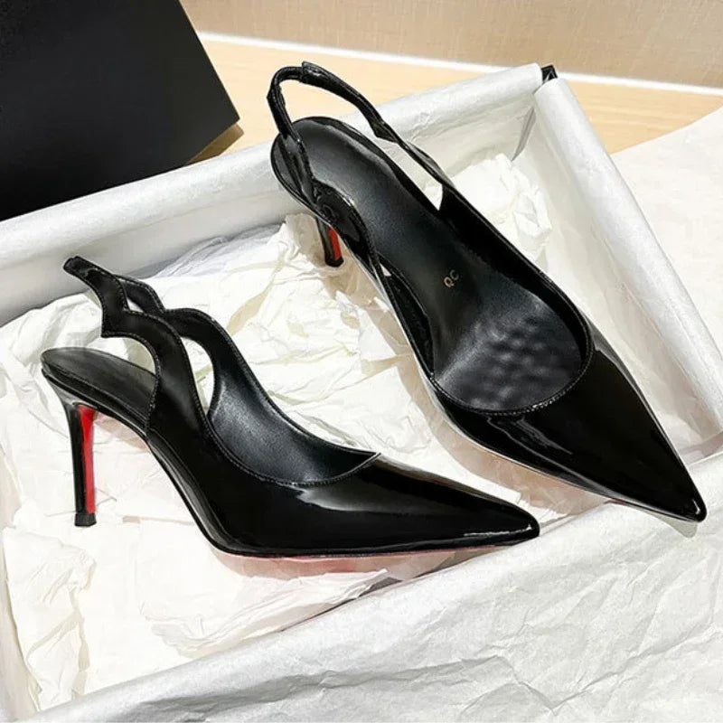 Sexy Brand Pointed Toe Thin High Heels Women Hollow Elegant Office Shoes Patent Leather Classic Designer Sandals Women Pumps