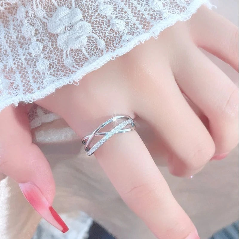 New 925 Silver Ring 5A Zircon Interwoven for Women Sterling-Silver Wedding Luxury Jewelry Engagement Charm Party Fashion Ring