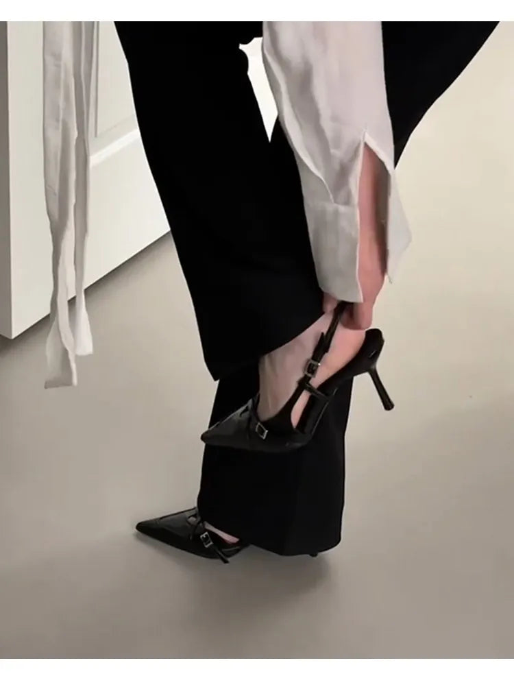 Luxury Summer Pointed Toe Women Sandals Concise Slingback Party Dress Mules Shoes Sexy High Heels Banquet Striptease Sandals