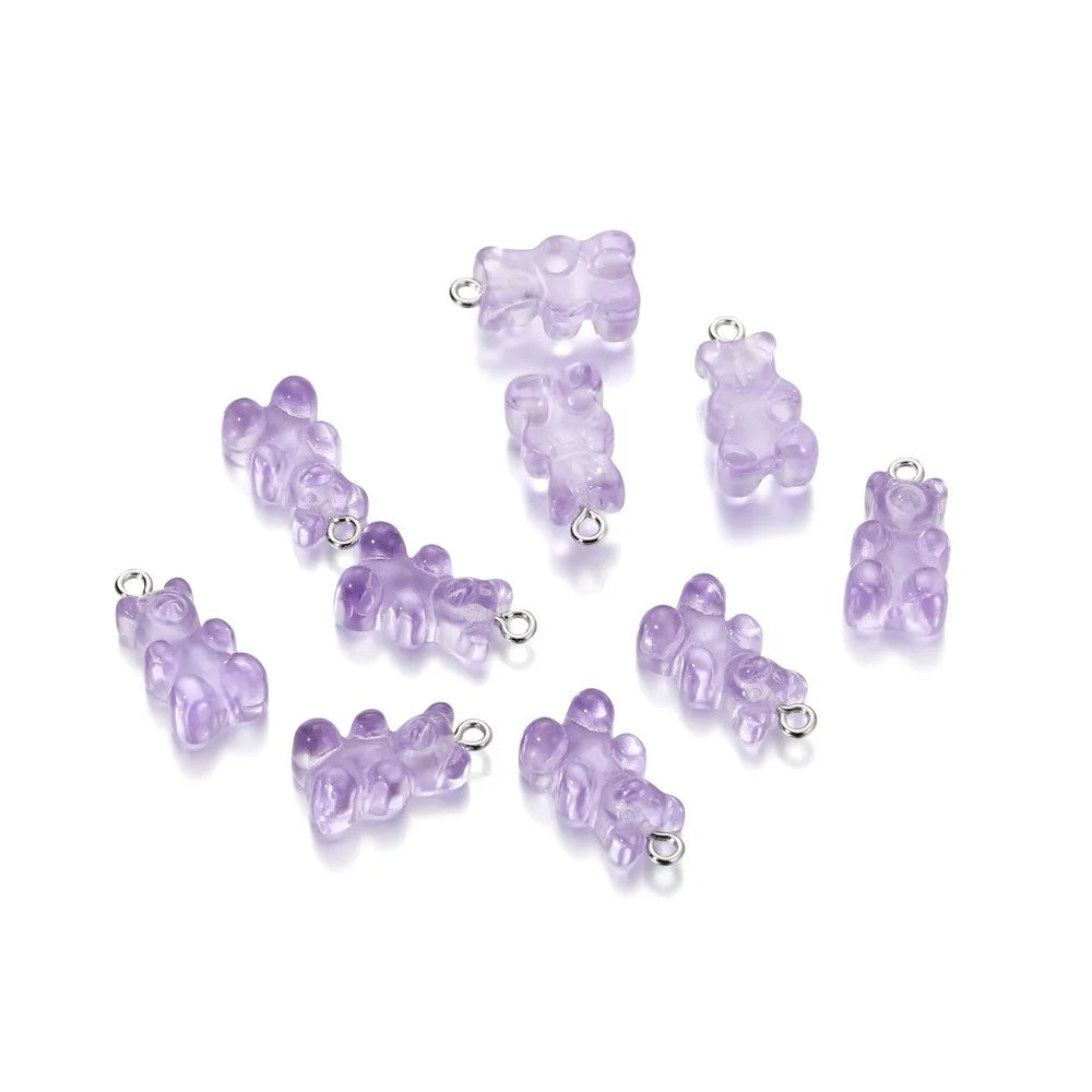 20Pcs 6 Color Colorful Bear Charms Resin Cabochons Glitter Gummy Candy Necklace Keychain Pendant DIY Making Accessories New