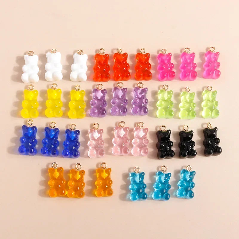 20Pcs 6 Color Colorful Bear Charms Resin Cabochons Glitter Gummy Candy Necklace Keychain Pendant DIY Making Accessories New