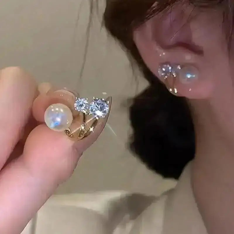 925 Silver Needle Korean Fashion Crystal Pearl Drop Earrings For Women Jewelry 2026 Trending New Luxury Zircon Women's Earrings
