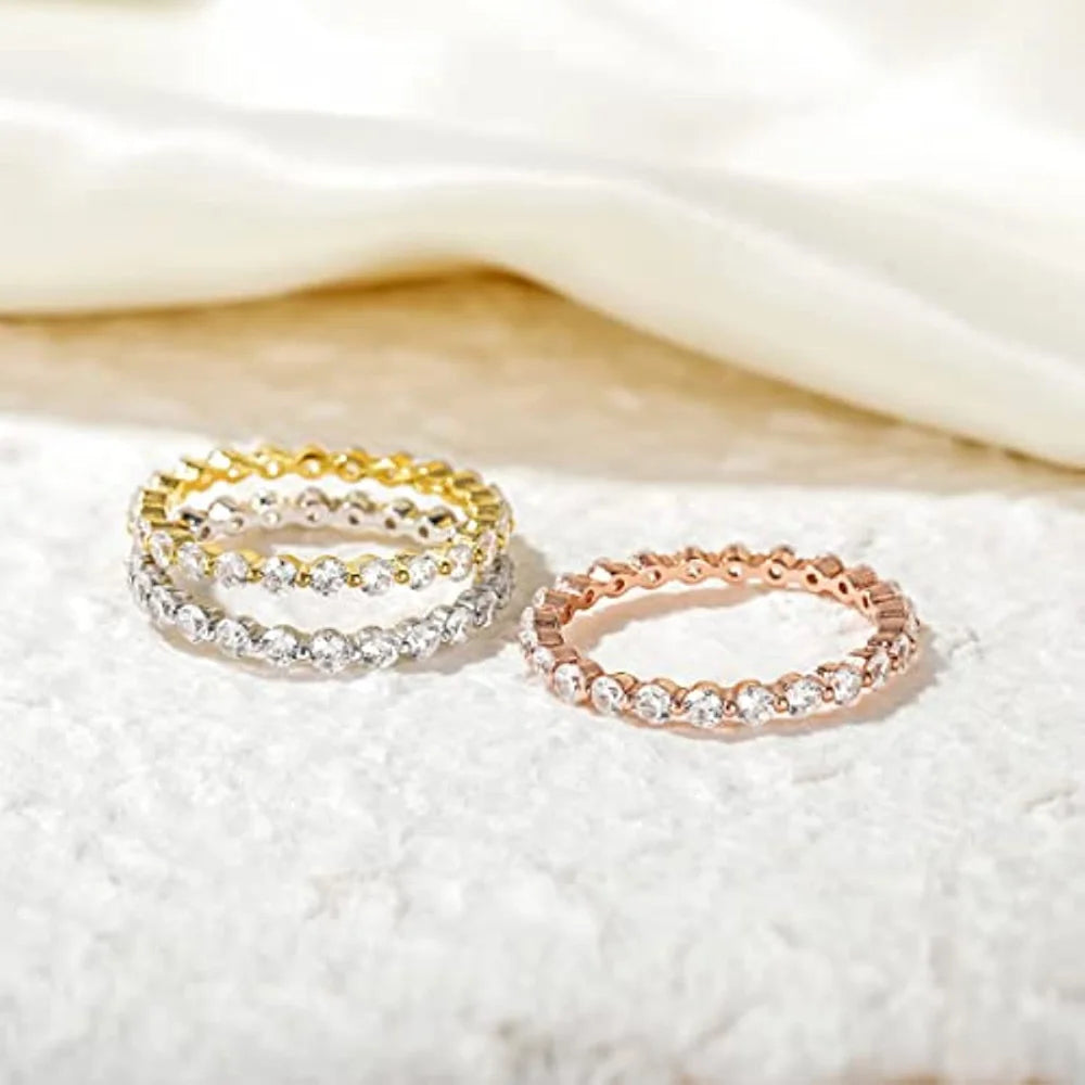 Trumium 100% 925 Sterling Silve Ring Simple Zircon Stackable Round CZ Finger Rings For Women Party Wedding  Fine Jewelry