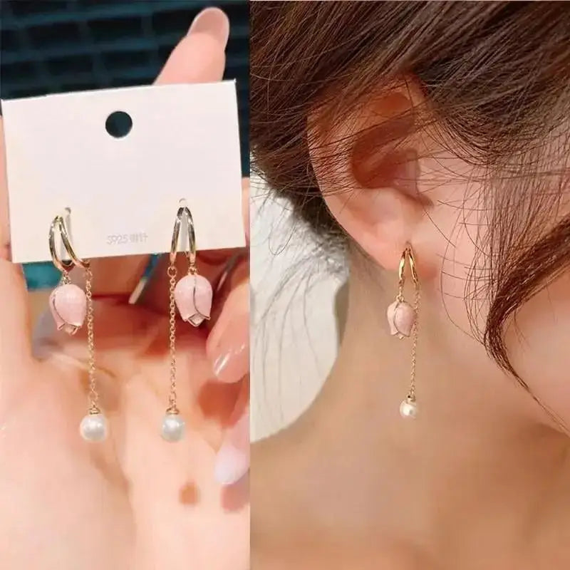 925 Silver Needle Korean Fashion Crystal Pearl Drop Earrings For Women Jewelry 2026 Trending New Luxury Zircon Women's Earrings
