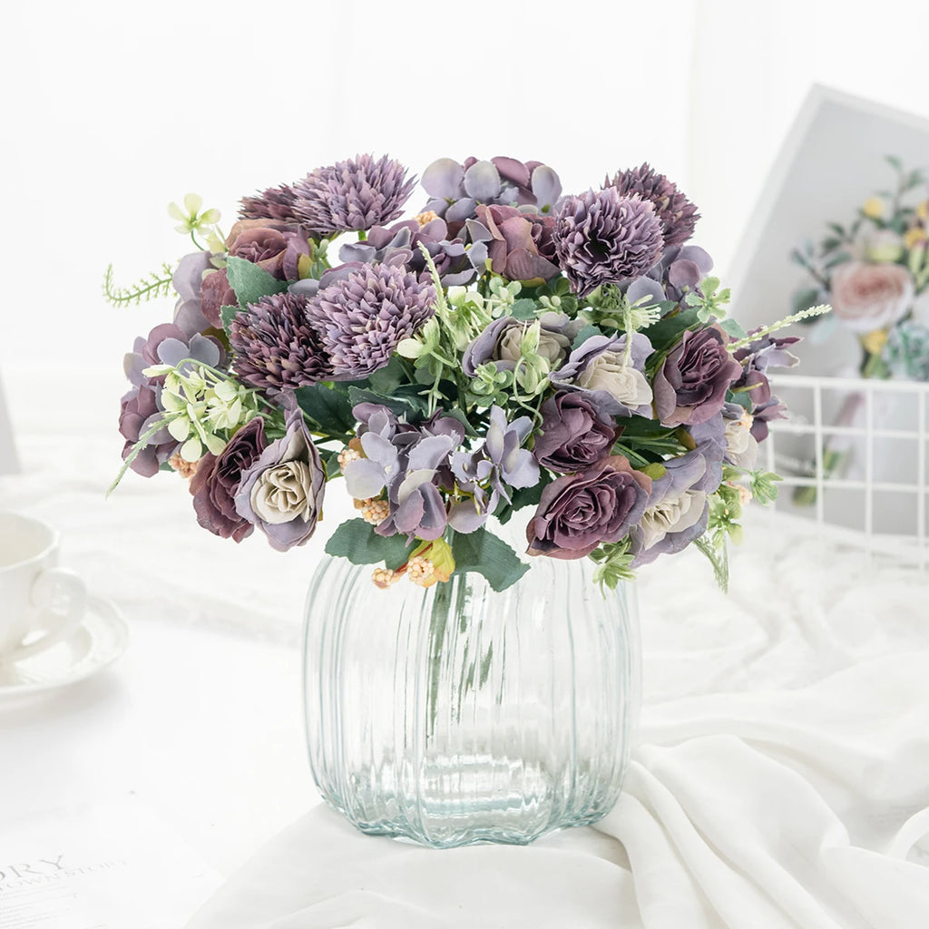 Artificial Silk Hydrangea Rose Flowers Wedding Bridal Bouquet Outdoor Yard Holiday Ornament Vase Home Room Decoration Scrapbooks