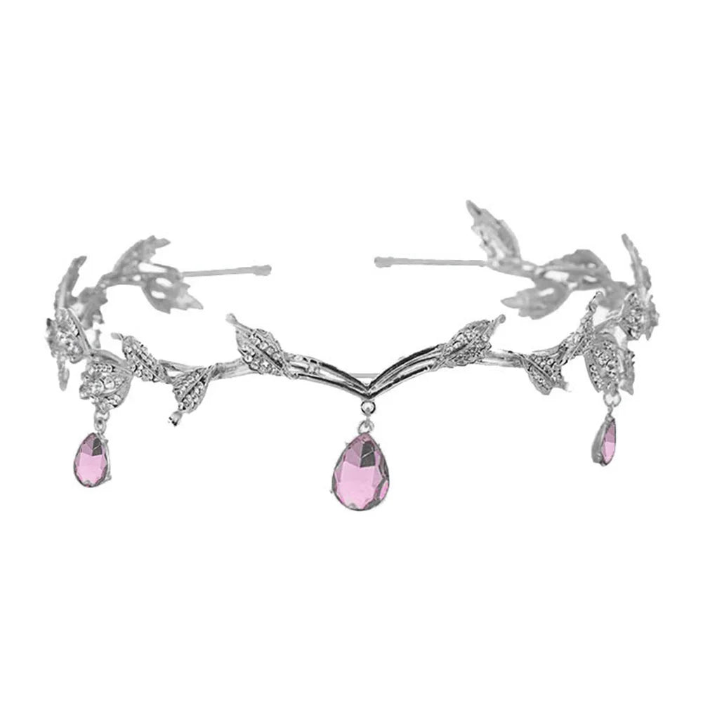Bridal Crystals Tiara Crown Leaf Alloy Bridal Crown for Women Princess Headband Retro Rhinestone Hair Accessories