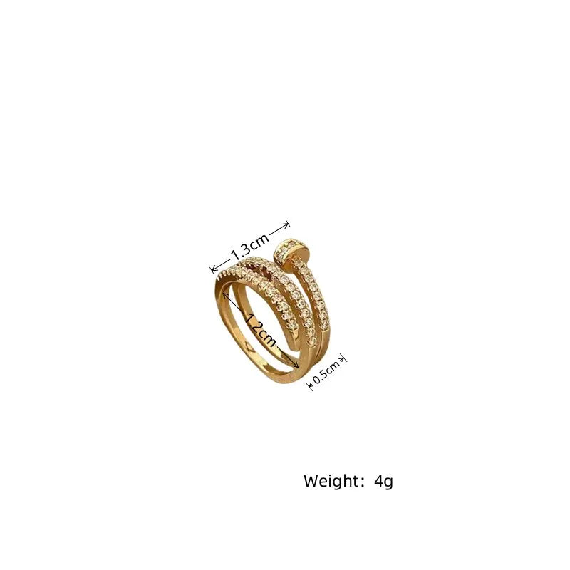 1pcs Gold-color Ring Ladies Fashion Style Multi Layer Copper With Zirconia Cold Wind Hand Jewelry