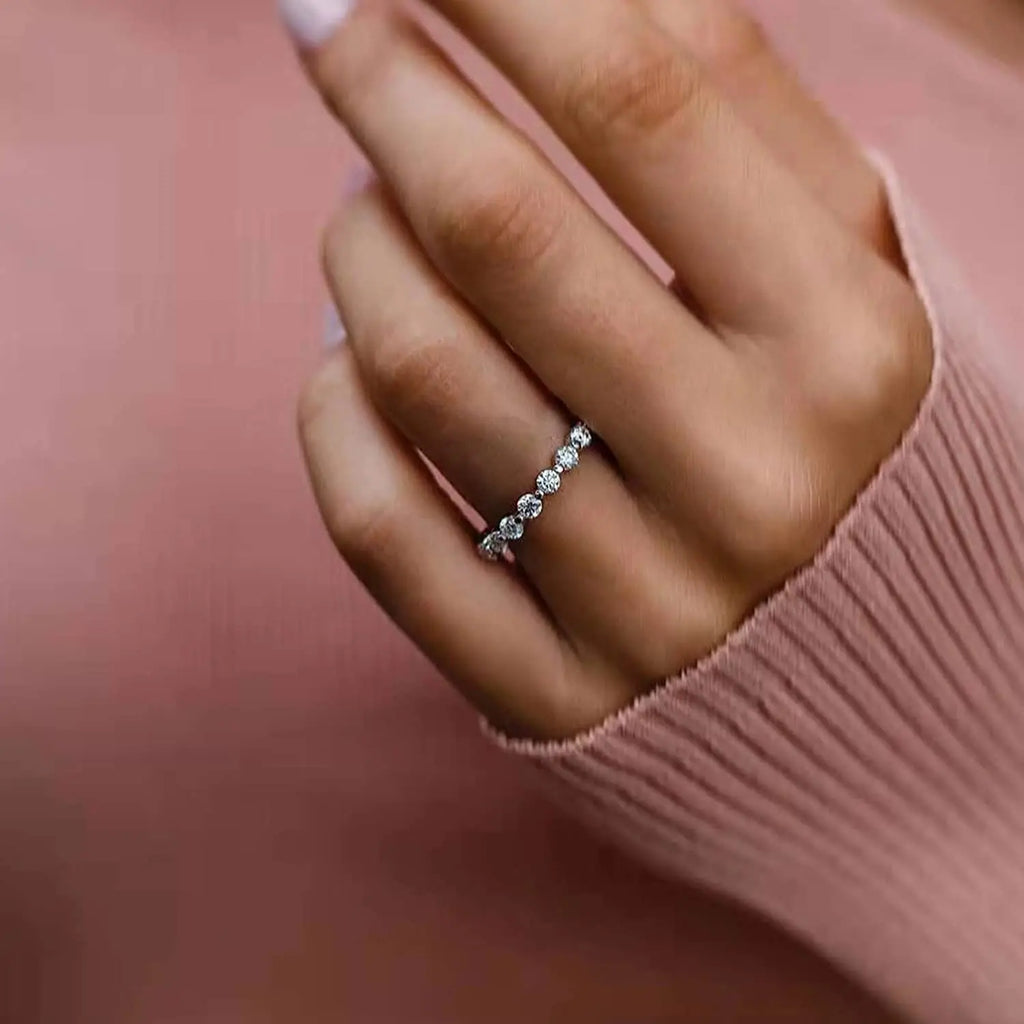 Trumium 100% 925 Sterling Silve Ring Simple Zircon Stackable Round CZ Finger Rings For Women Party Wedding  Fine Jewelry