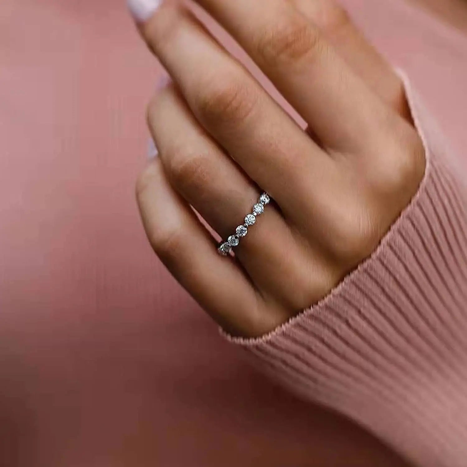 Trumium 100% 925 Sterling Silve Ring Simple Zircon Stackable Round CZ Finger Rings For Women Party Wedding  Fine Jewelry
