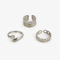 Peri'sbox 3pcs Stainless Steel Waterproof Women Rings Multi-layer Metal Texture Geometric Chain Open Ring Fashion Party Jewelry
