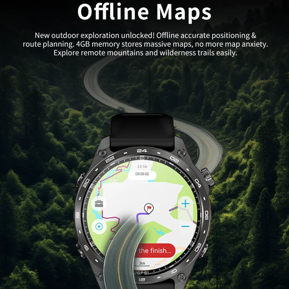 Men Sports GPS Outdoor Smart Watch App Download 4GB Memory Offline Map Waterproof MP3 MP4 LED Lighting Blue Tooth Smartwatch