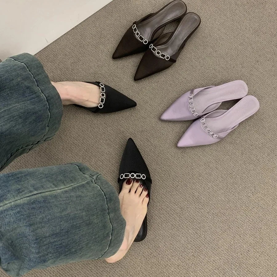 Sandalias De Mujer Verano 2026 Luxury Women's Sandals in Summer Design Pointed Low Heel Sexy Women's  Outdoor Muller Shoes.