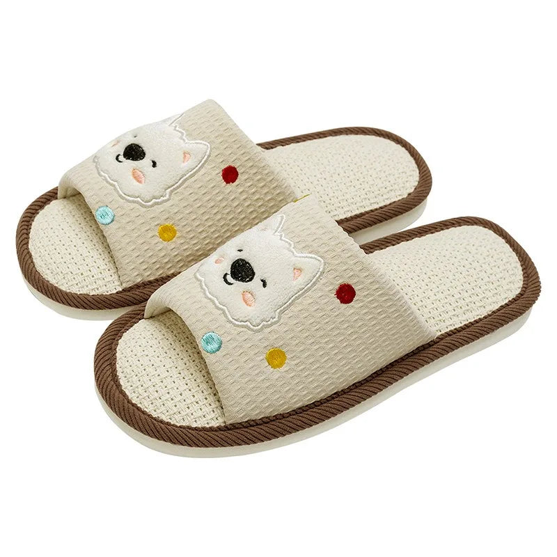 Home Linen Slippers Women's Four Season Sweat Absorbing Cotton Linen Cloth Slippers Cute and Casual PVC Toe Slippers Sandals